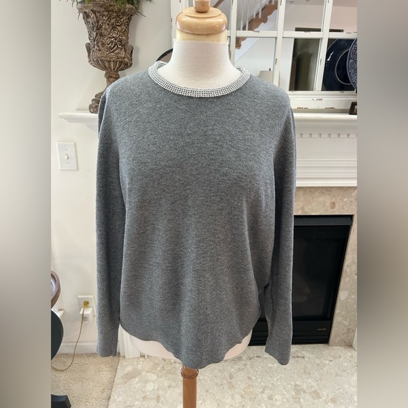 Dkny Sweaters - DKNY Gray Sweater with Crystal Collar